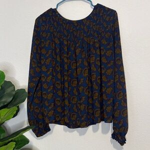 LOFT Blue and Brown Patterned Blouse